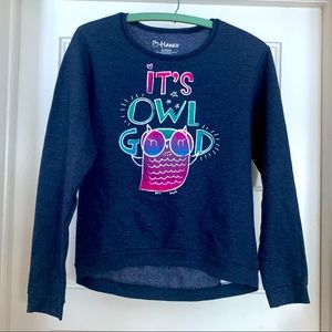 Hanes Girls XL 14/16 “It’s Owl Good” high low sweatshirt
